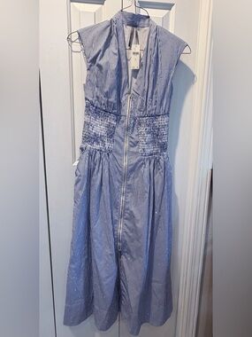 NWT Anthro The Tommie Cap-Sleeve Smocked Front-Zip Shirt Dress XS:Shine Edition